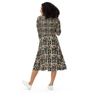 Tudor Rose on a CastleAll-over print long sleeve midi dress