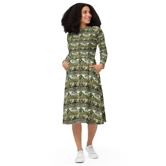 Springtime with Unicorn All-over print long sleeve midi dress