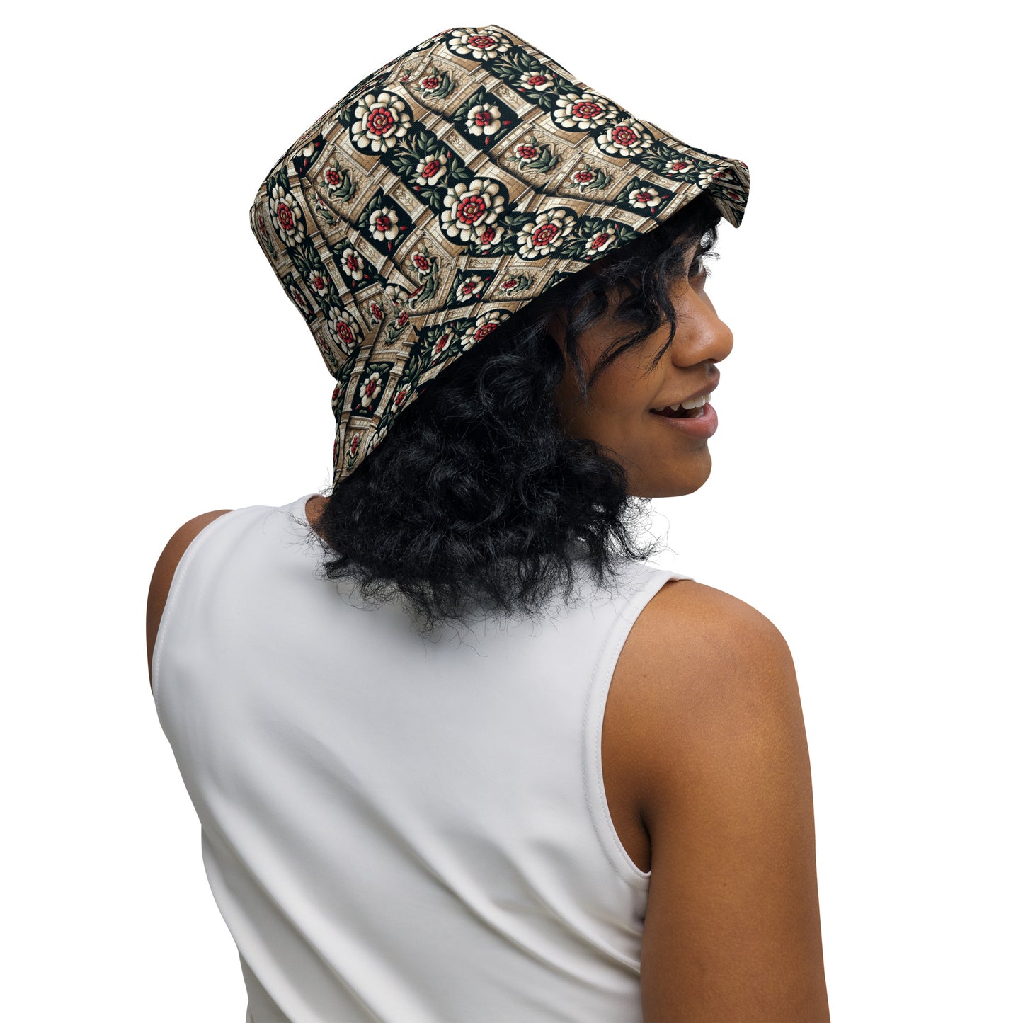 Tudor Rose on a Castle Reversible bucket hat