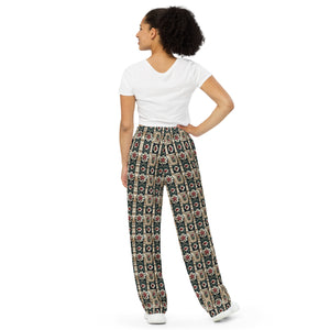 Tudor Rose on a Castle All-over print unisex wide-leg pants