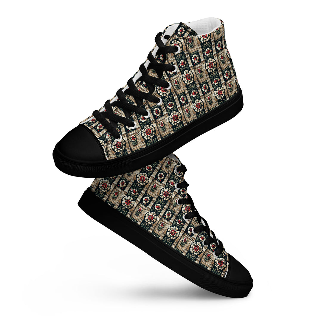 Tudor Rose on a castle Women’s high top canvas shoes