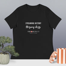 Streaming History, Staying Cozy - Tudorcon 2023 Streaming Tshirt Women's Relaxed T-Shirt