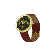Medieval Unicorn Tapestry Women's Golden Leather Strap Watch