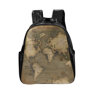 Old Map Multi-Pocket Leather Laptop Backpack