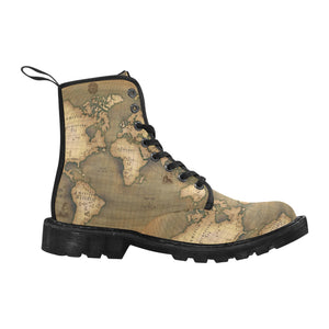 Old Map Black Martin Boots for Women