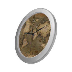 Old Map Silver Wall Clock