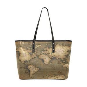Old Map Chic Leather Tote Bag