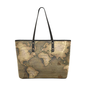 Old Map Chic Leather Tote Bag