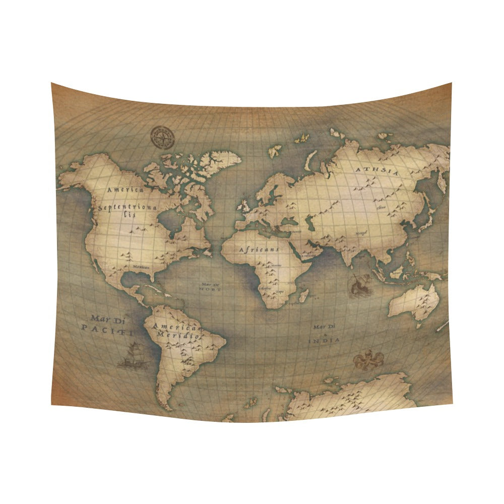 Old Map Cotton Linen Wall Tapestry 60