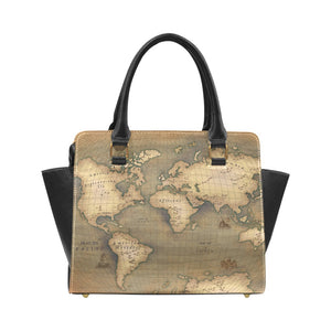 Old Map Rivet Shoulder Handbag