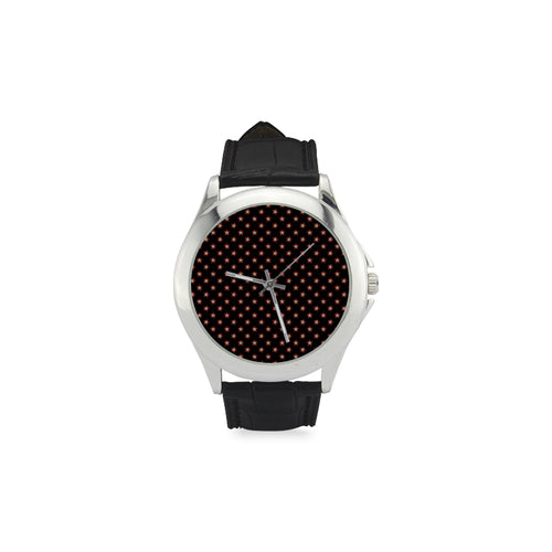 Tudor Rose Black and Silver Women's Classic Leather Strap Watch