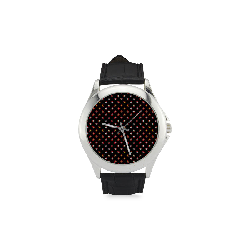 Tudor Rose Black and Silver Women's Classic Leather Strap Watch