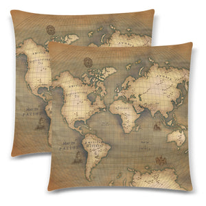 Old Map Zippered Pillowcases 18"x 18" (Twin Sides) (Set of 2)