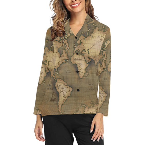 Old Map Women's Long Sleeve Pajama Shirt