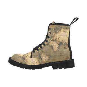 Old Map Black Martin Boots for Women