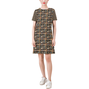 Cats+Books Short-Sleeve Round Neck A-Line Dress