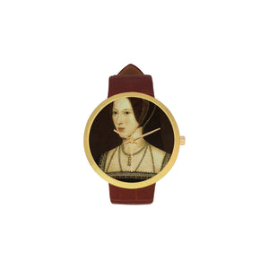 Anne Boleyn Women's Golden Leather Strap Watch