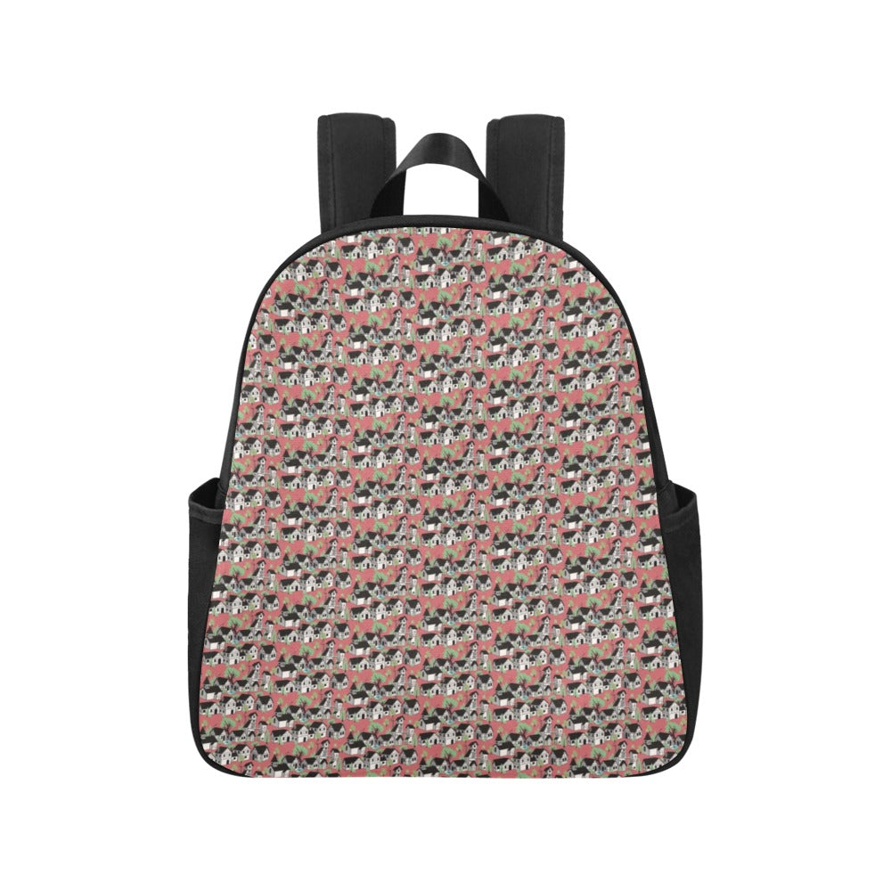 Medieval Village Multi-Pocket Fabric Backpack