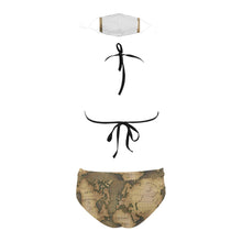 Old Map Stringy Bikini Set with Mouth Mask