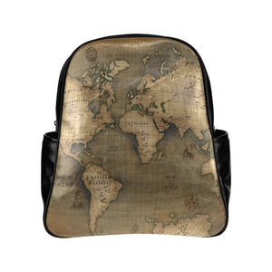 Old Map Multi-Pocket Leather Laptop Backpack
