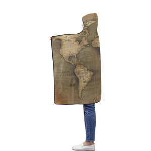 Old Map Flannel Hooded Blanket 40''x50''
