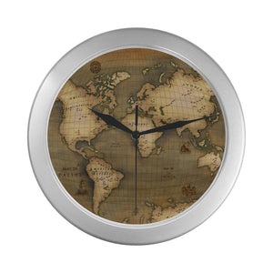 Old Map Silver Wall Clock