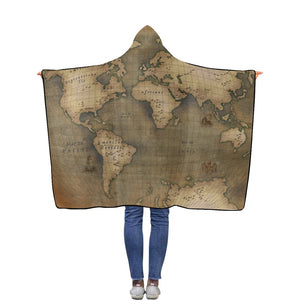 Old Map Flannel Hooded Blanket 40''x50''